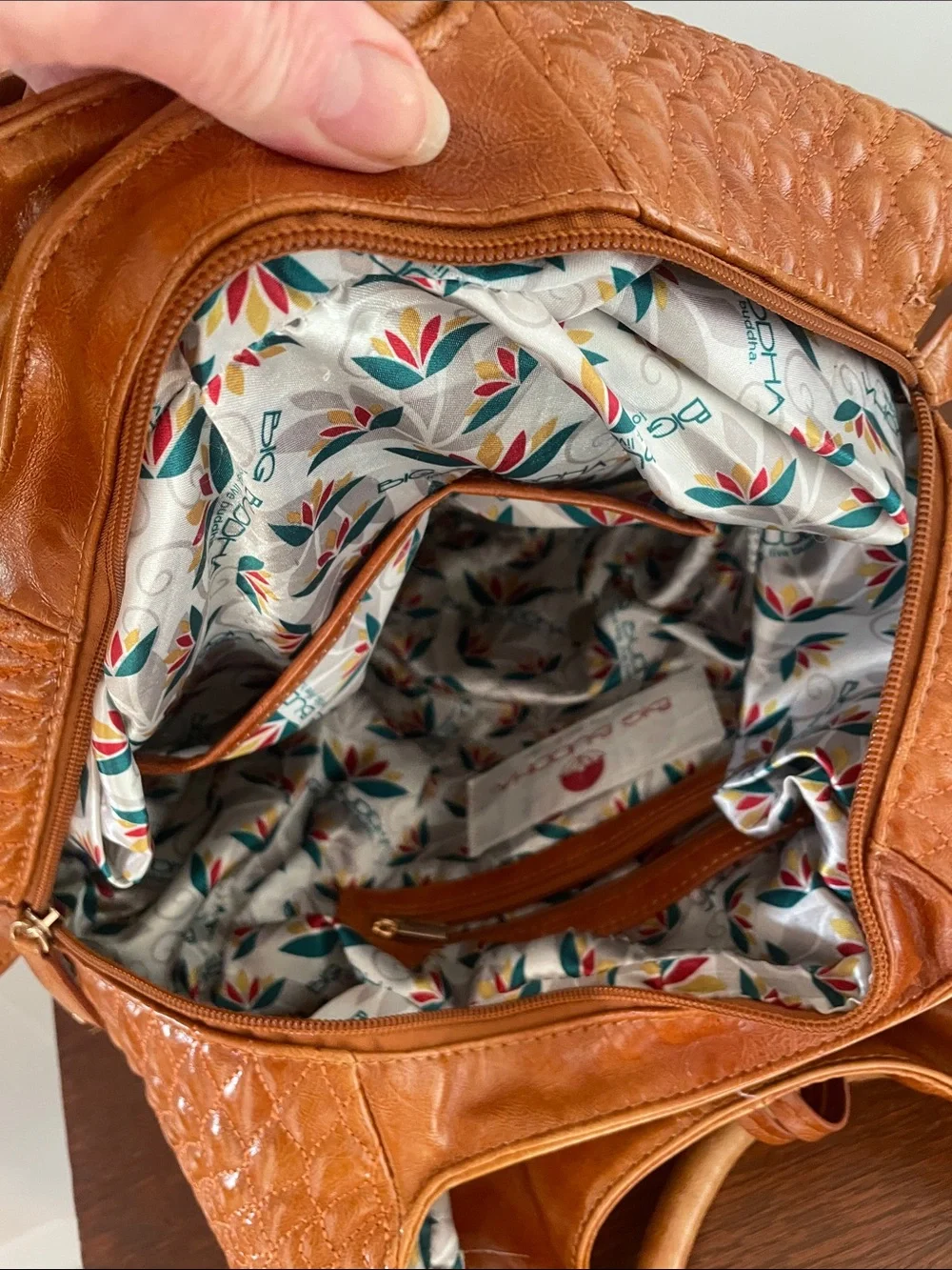 Big Buddha Cognac Leather Hobo with Tassel Detail